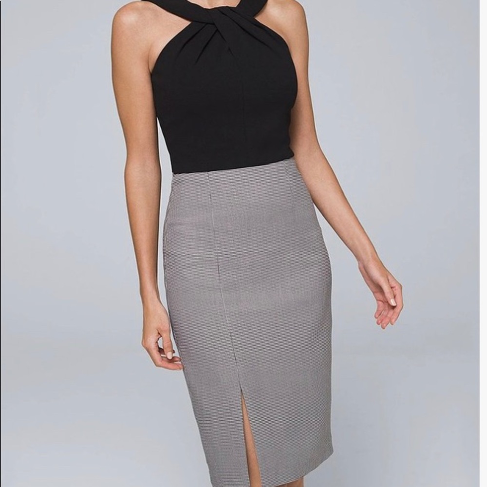 Black mini houndstooth suit dress.